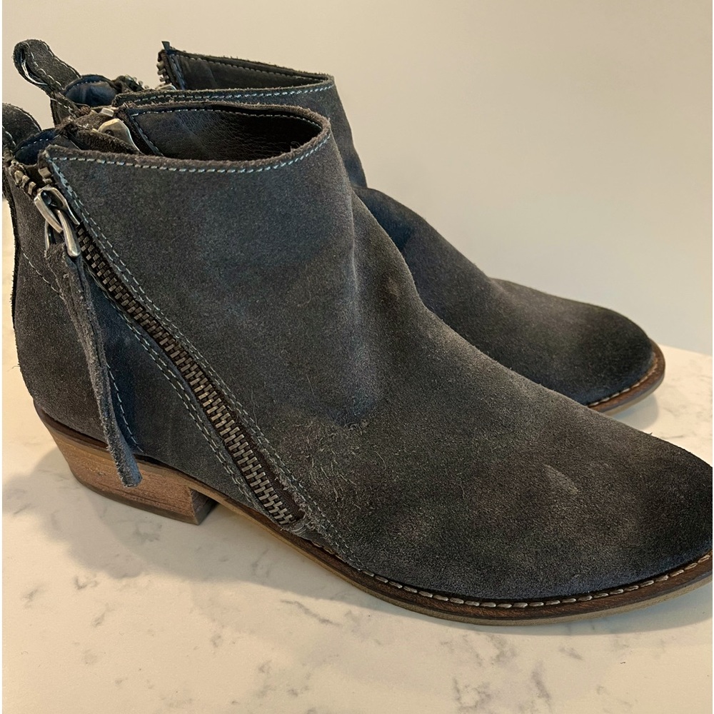Dark gray suede zip boots, size 8